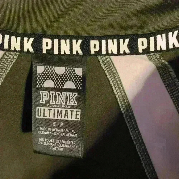 Victoria Secret Pink Ultimate Track Jacket Half Zip Olive Reflective Strip  S - Picture 3 of 5